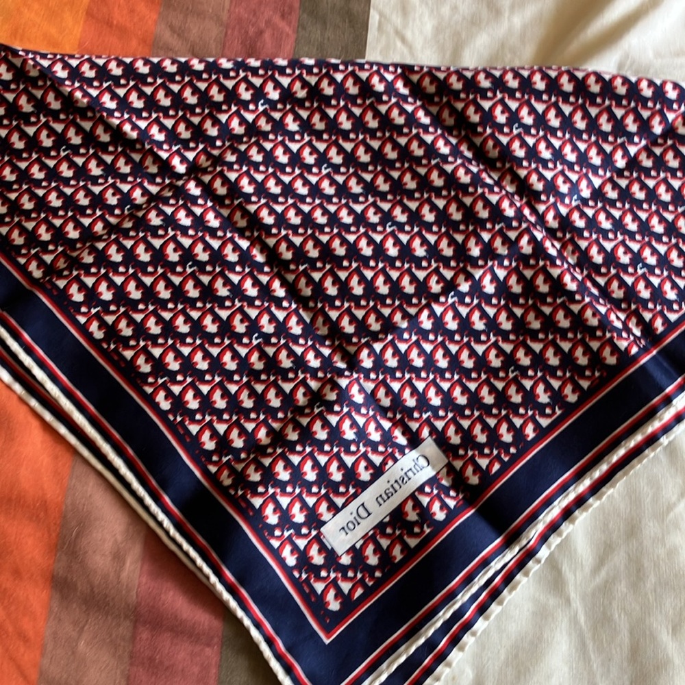 Dior Blue and Red Patterned Silk Scarf - Picture 5 of 9